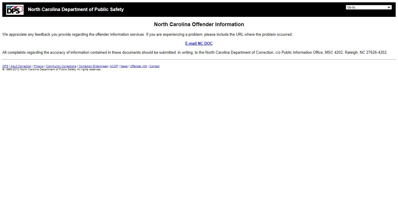 NC Offender Information Feedback - doc.state.nc.us